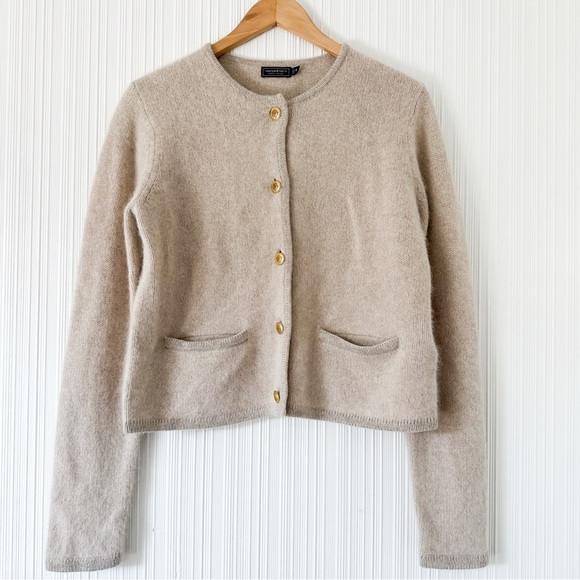 Vineyard Vines Marino Wool & Fox Hair Cardigan/Cashmere/Gold Button Front - Picture 4 of 8
